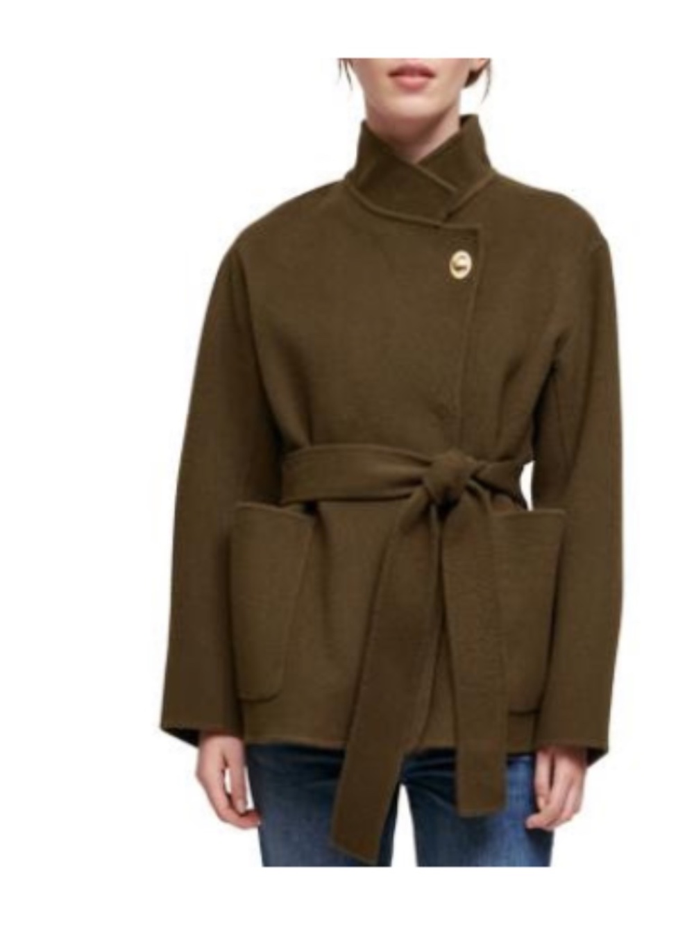 Maje Double-Faced Jacket with Belt, Size 38/6